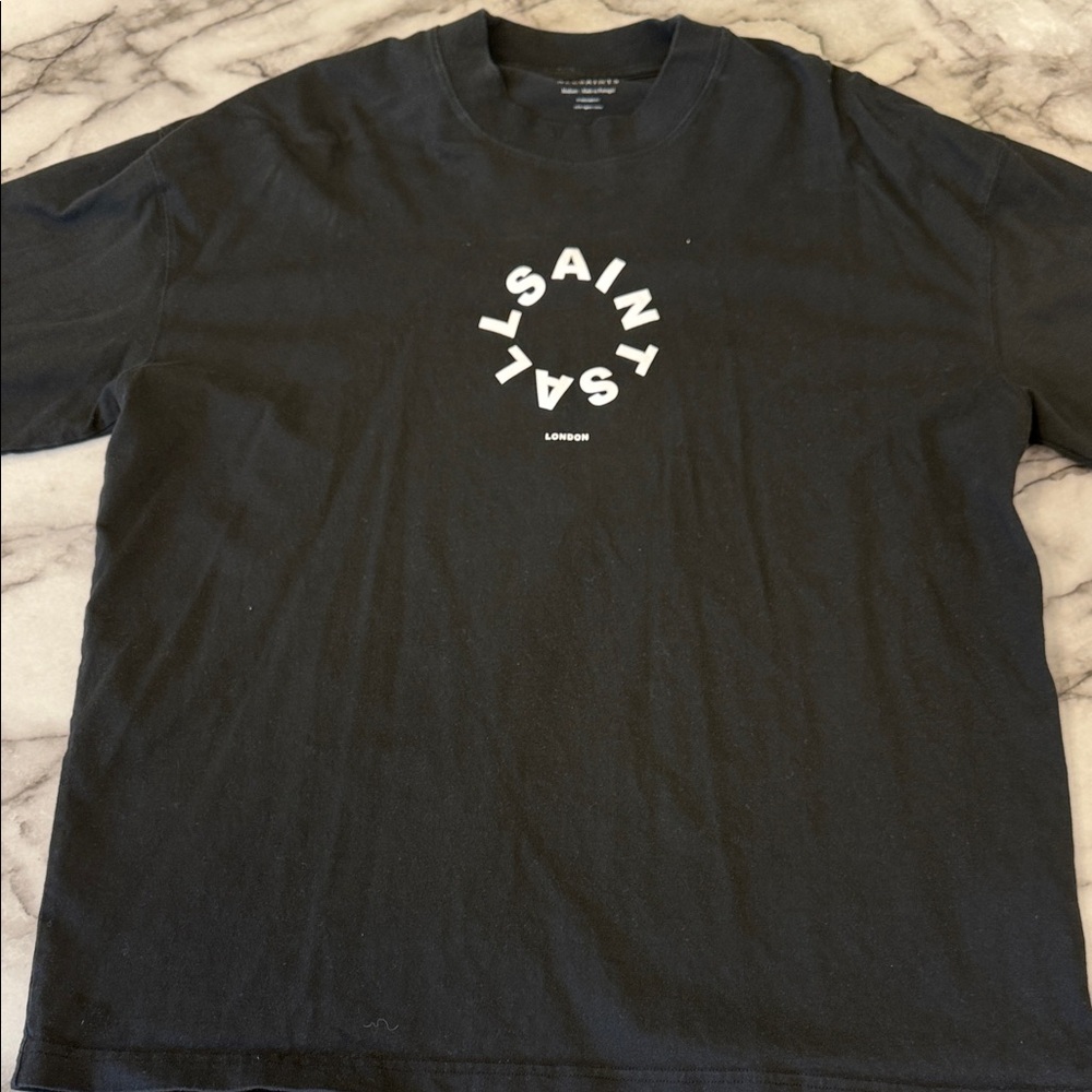 All Saints Black Tee with White Circular Logo